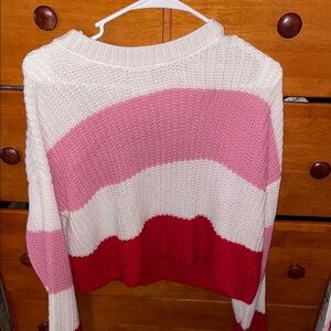 Jessica Simpson Pink and Red Color-Block Crew Neck Sweater